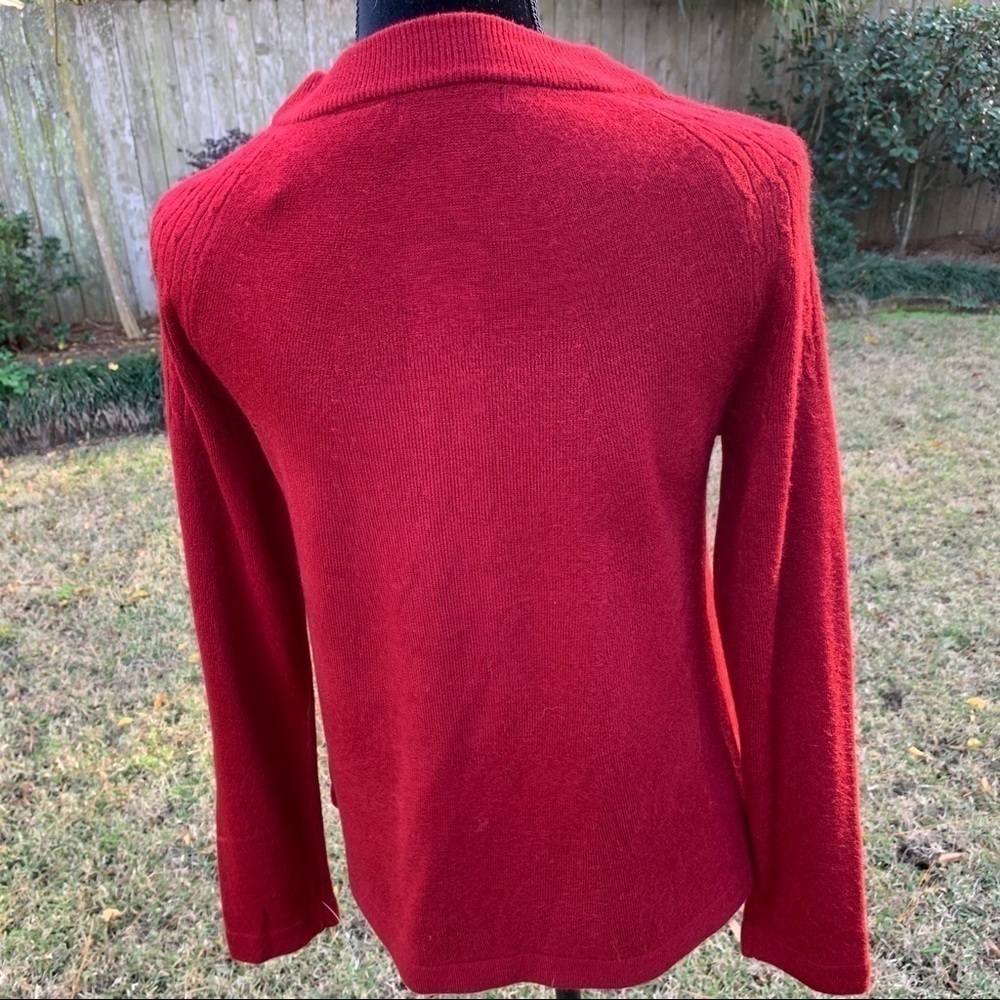LAURA MICHELLE Red Cardigan Sweater Round Neck Cable Knit Fitted - Picture 3 of 9
